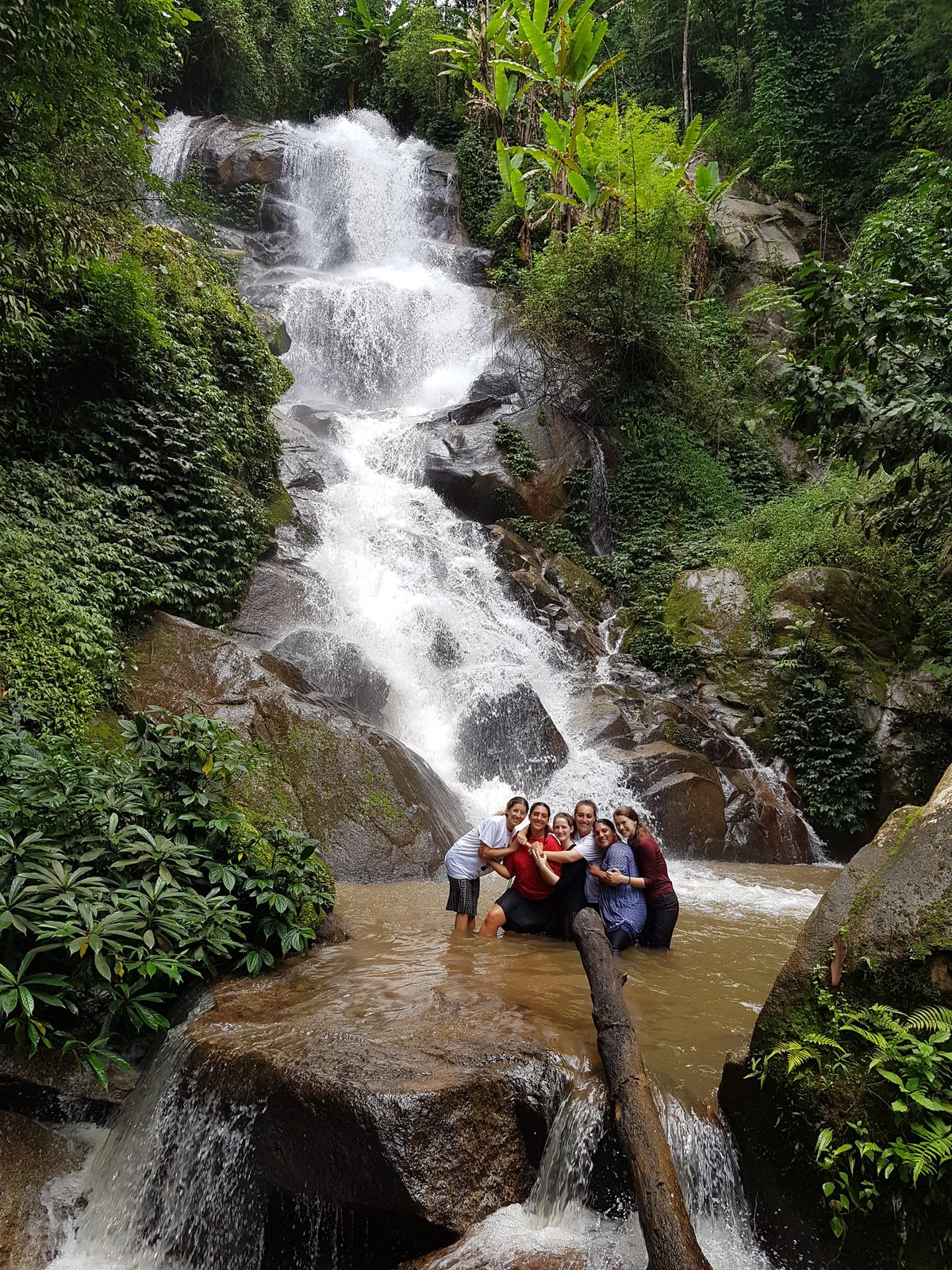 Cooling off at the jungle waterfall